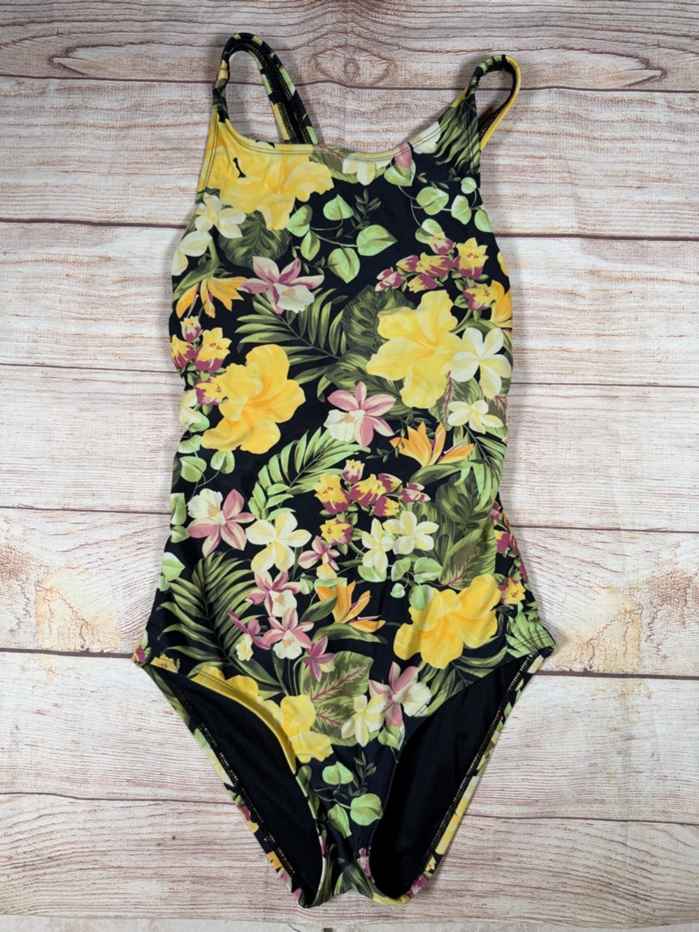 Hurley Black Floral One-Piece Swimsuit‎ with Yellow, Green & Pink